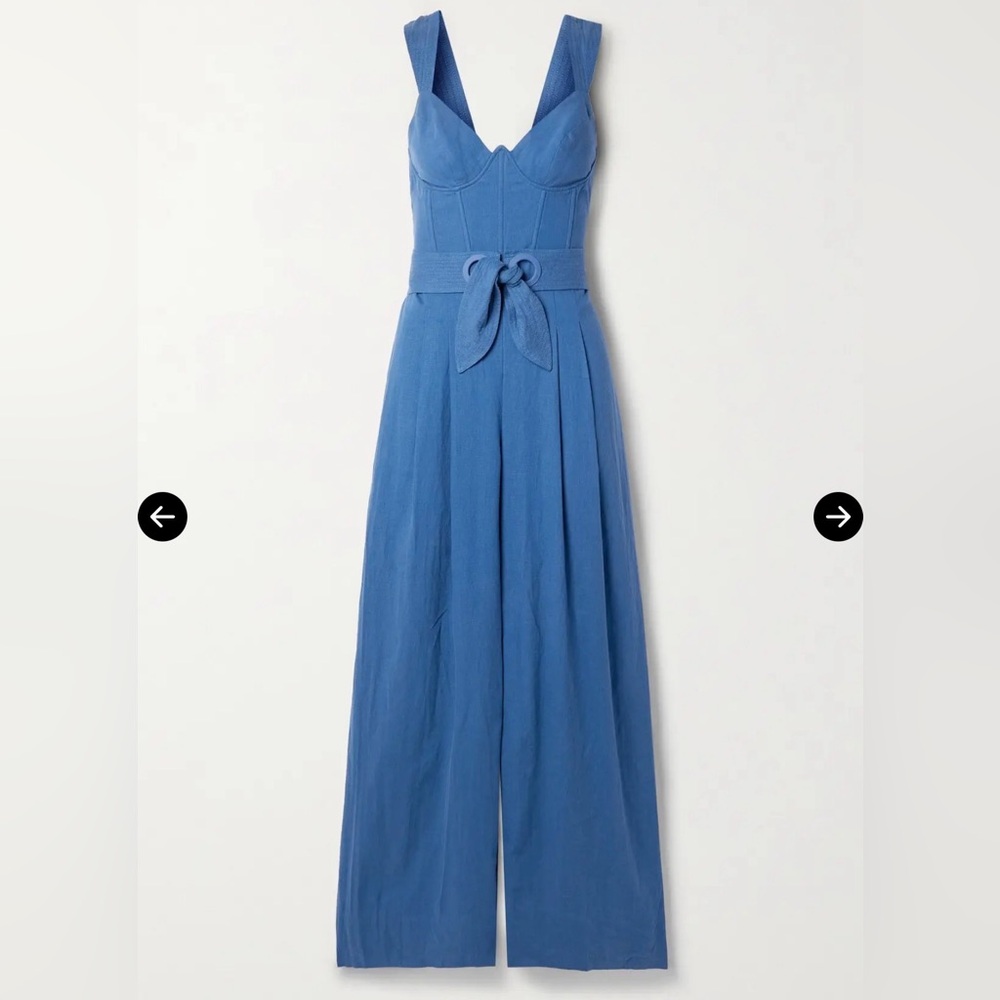 Farm Rio Blue Linen Blend Jumpsuit Wide Legged Size Small